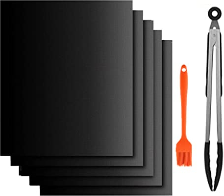 Tapis de Cuisson Barbecue, Tapis Barbecue Set, Non Stick Four en Téflon Tapis de Cuisson, Réutilisable, Nettoyage Facile et Anti-adhérent, Peut être coupé (5 pcs, 40 * 50 cm)