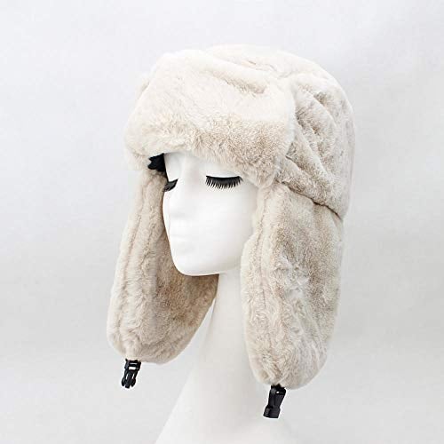 QIANWEIXI Russen Mütze Herren Warmer Russischer Uschanka Hut Mit Ohrenklappe Herren Damen Bomber Hut Schneekappen Winter Trapper Cap-Beige_55-60Cm