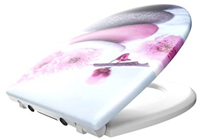 Galedo Abattant pour WC à Motif. Thermodur et Double Frein de Chute 700840 Blanc/Rose Zen