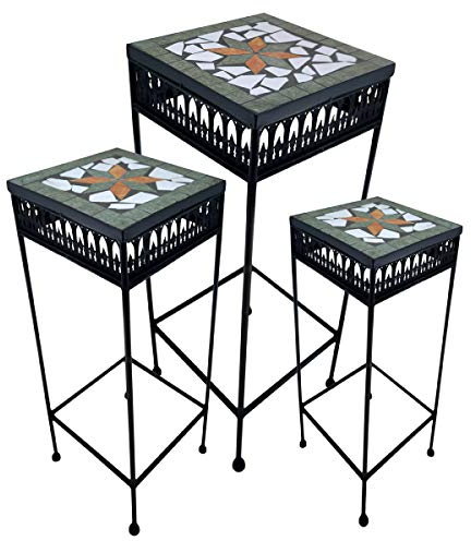 PrimoLiving 3er Set Blumenhocker/Beistelltisch Mosaik eckig schwarz