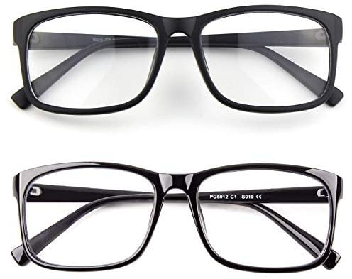 CGID CN12 Fake Glasses Women Men Casual Fashion Square Clear Lens Glasses 100% UV400 Protection,2 Pack
