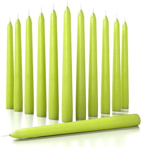 CANDWAX 20 cm Taper Candles Set of 12 - Dripless, Long Burning - Perfect for Christmas or Household Use - Olive
