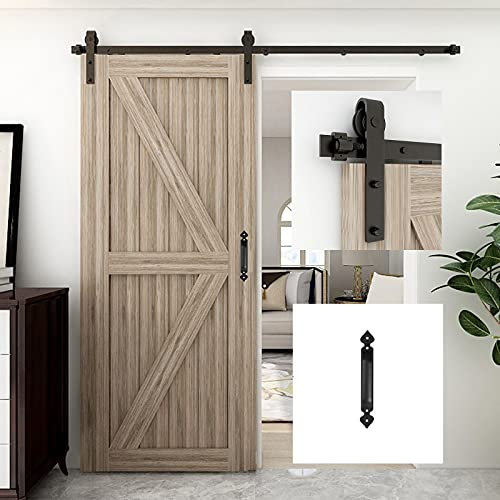Binario per Porta Scorrevole Kit, WOLFBIRD 122cm/4ft Accessori per Porta Scorrevole con maniglia porta, per Porte Scorrevoli Singole Larga 60cm, Nero