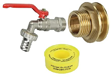 Regentonnendurchführung 1 AG x 3/4 IG + Kugelauslaufventil 3/4 + Dichtband