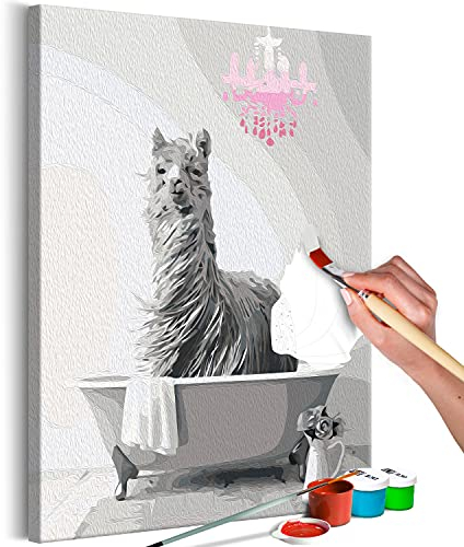murando - Malen nach Zahlen Lama in der Badewanne 40x50 cm Malset mit Holzrahmen auf Leinwand für Erwachsene Kinder Gemälde Handgemalt Kit DIY Geschenk Dekoration n-A-1568-d-a