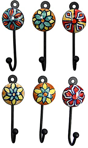 Gall&Zick Wandhaken Haken bunt Set rund Keramik Handtuchhaken handbemalt (Klein Blumig Set/4)