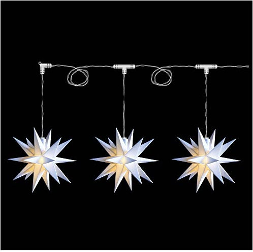 Novaliv Weihnachtsstern Dekostern Lichterkette 3x 12cm Sterne 3,5m Länge WEISS Sternenkette mit Baterriefach nur für INNEN geeignet LED Weihnachtsdeko Stern beleuchtet Weihnachtsbeleuchtung