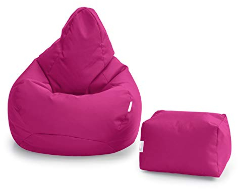 Loft 25 sitzsack mit Fußhocker – Gaming sitzsack mit füllung, Komfortabler Bean Bag, Wasserabweisend sitzsack Erwachsene mit hohem Rücken,Bean Bag Chair (Cerise, Sitzsack + Fußhocker)