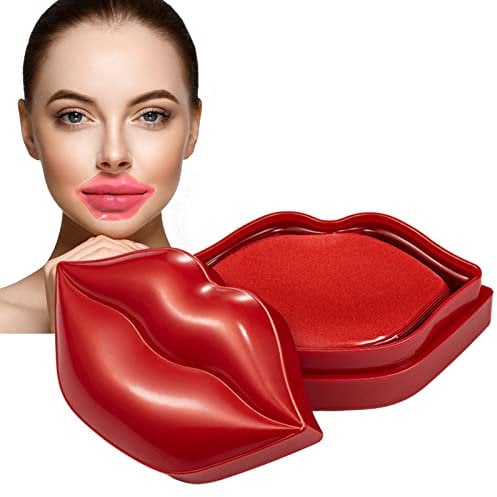 20Pcs Moisturizing Lip Sleep Mask - Reduces Lines, Restores Moisture, Anti-Wrinkle, Anti-Aging Collagen Patches for Dry Lips - Nourishing Care Pad (Red)