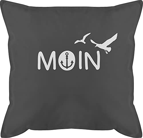 Kissen 50x50 - Statement mit Sprüchen - Moin Moin Hamburg Maritime Nordsee Geschenk - 50 x 50 cm - Grau - kissenbezug spruch sprüche boot motivkissen spruechen möwe sofakissen frohes neues jahr