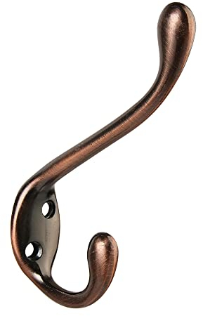 HASWARE 6 PCS Double Prong Robe Hook, Dual Coat Hooks with 12 Pieces Screws Antique Wall Mounted Vintage Hooks Hangers Large Heavy Duty for Hat Clothes Hanger Towel Keys (Satin Antique Copper)