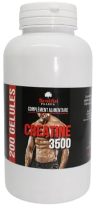 Créatine Monohydrate 3500 mg Vegan - 200 Gélules - 100% Créatine - Pour 40 Jours - Prise de Masse - Compatible Gainer - Whey Protéine - Pre workout - BCAA - Made in FRANCE