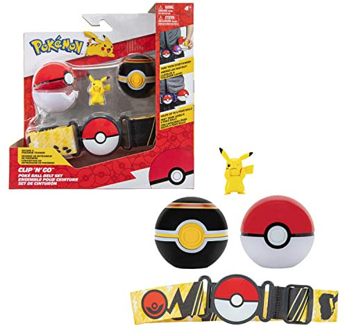 Pokémon Bandai Gürtel Clip 'N' Go – 1 Gürtel, 1 Poké-Ball, 1 Luxusball und 1 Figur 5 cm Pikachu – Zubehör zum Verkleiden als Trainer JW0232