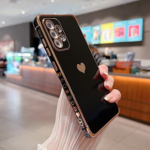 Compatible with Samsung Galaxy A52 4G/5G/A52S Case,Love Heart Pattern Electroplated Design Soft TPU Shockproof Protective Phone Case Full Camera Lens Protection Cover for Samsung Galaxy A52-Black