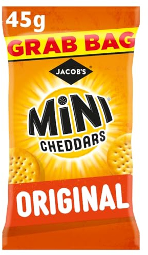 JACOB'S Mini Cheddars Original Grab Bag, 45 g (Pack of 30) | Classic Cheese Snack, No Artificial Additives, Vegetarian Friendly, Convenient for On-the-Go Snacking