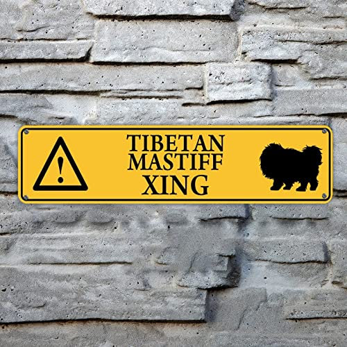 Carteles de metal de advertencia de mastín tibetano Xing de metal para cruzar perros carteles de metal vintage personalizados cartel de hierro decorativo para el hogar, sala de estar, porche,