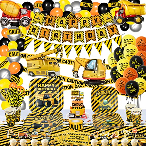 194 Pack Construction Birthday Party Supplies Dump Truck Construction Theme Decorations Dump Truck Birthday Plates Tablecloth Cups Napkins Serves 20