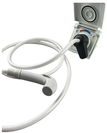 Doccia esterna per camper, roulotte, caravan, barca, colore bianco, con tubo da 1,5 m, controllo freddo e caldo