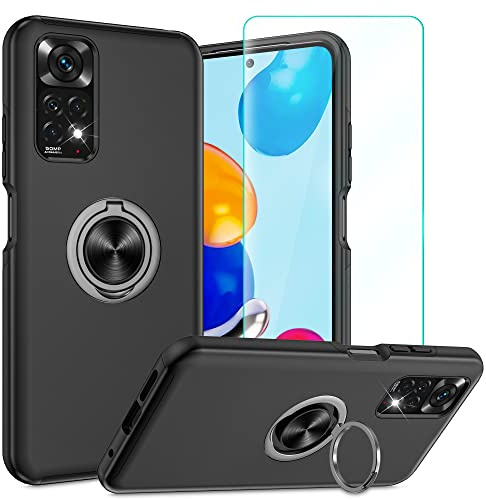 Pilaru Kompatibel mit Xiaomi Redmi Note 11 / Note 11S Hülle, Eingebetteter Ständer Einfach Handyhülle Xiaomi Redmi Note 11S Hülle Starke Stoßfestigkeit Handyhülle Redmi Note 11 Schwarz