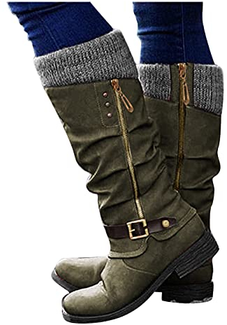 Stivaletti Invernali Donna Caldo Curvy Pelle Western Boots Morbidi con Tacco Elasticizzati Anfibi Stivali Cowboy Camoscio Vintage Sopra il Ginocchio Stivali Alti Stivaletti Larghi Sexy