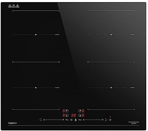 magicplux Placa de Inducción 60cm, 4 Fuegos con Flex Zone, 9 Niveles de Potencia, Booster, Bloqueo Seguridad y Temporizador, Control Táctil, 7200W