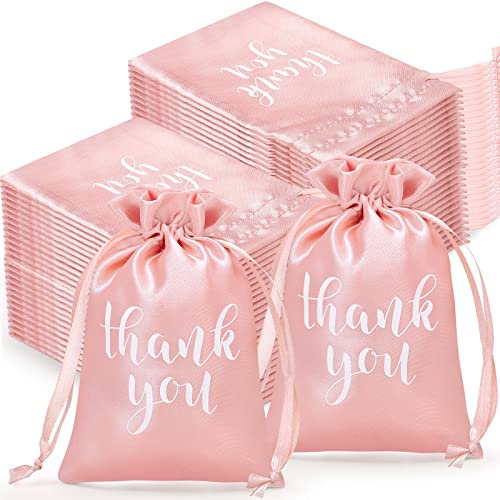Roowest 100 Pcs Thank You Satin Gift Bags Drawstring Jewelry Candy Pouches for Wedding Bridal Shower Baby Shower Favor Drawstring Bag for Birthday Holiday Party(4 x 6 Inch,Rose Gold)