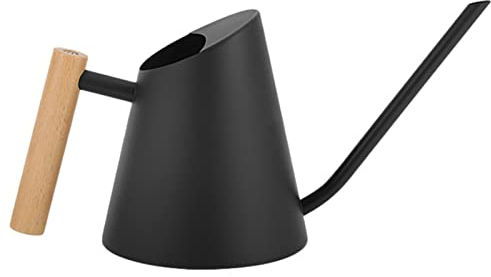 Schwarzer Gießkanne, 900 Ml Breiter Blumenbewässerer Wasserkanne Kleinere Topfpflanzen Edelstahl- Indoor Gießkanne Mit Langem Auslauf Und Komfortablem Holzgriff Für Zimmerpflanzen Sukkulenten