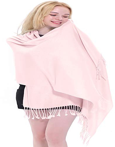 CJ Apparel Light Pink Solid Colour Tassels Design Shawl Scarf Wrap Stole Throw Head Wrap Pashmina Hand Made in Nepal