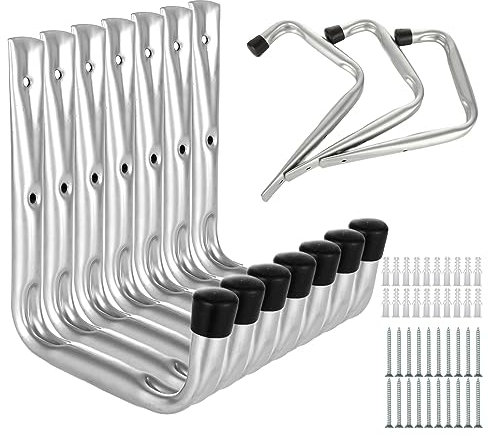 VIDETOL Heavy Duty 10 Pcs Garage Wall Hooks, Silver Ladder J Hooks Utility Hangers for Tools, Bike, Wood, Metal, Board and Stick (20x16cm)