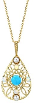 Epinki Echt Schmuck Halskette Gelbgold Au585 14K, Hohl Tropfen Anhänger mit Perle, Rundschliff, 585 Gold Ketten für Damen Türkis für Frauen, Gold, 45cm