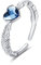 REDSUN Frauen 925 Silber Ringe Einstellbare Liebe Herz Ring für Frauen Engagement Herz Offene Ringe Feder Ringe Blau Schmuck für Frauen Mädchen Geburtstag Geschenke