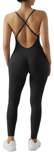 RXRXCOCO Sleeveless Jumpsuit for Women Sexy Backless Yoga Unitard All in One Jumpsuit Hip Lift Bodycon Jumpsuit #1 Black USJWC003BKL