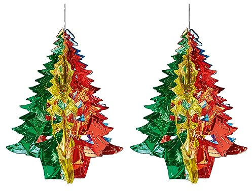Foil Ceiling Decorations Multi Colour Christmas 2 Tone - Set 2 30cm Tree Christmas Decorations