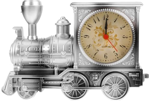 Abaodam Locomotive Alarm Clock Creative Railway Engine Clock Desktop Ornament for Bedroom Living Room Student Desk Novelty Table Decor 7.09 X 4.72 X 2.36in