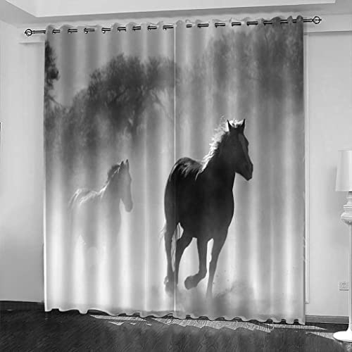 Boys Verdunkelungsvorhang-Set Für Schlafzimmer 3D-Druck Tierisches Pferd Vorhänge Für Kinderzimmer Schiebegardine Blickdicht Für Dekoration Wohnzimmer Hotelbüro Esszimmer 140 (B) X 160 (H) cm