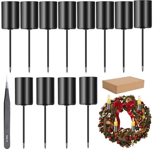 Cresbel 12 Stück Kerzenhalter Adventskranz: Retro Stabkerzenhalter kerzenhalter mit kurzem Dorn, Kerzenständer Stabkerzen Schwarz für Weihnachten, Hochzeit, Halloween, Geburtstag und Zuhause