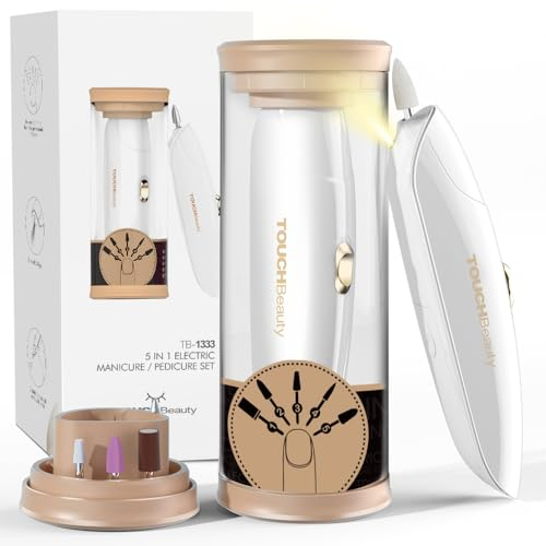 TOUCHBeauty Ponceuse à Ongles, Kit de Manucure électrique, Lime à Ongles Sans Fil, 5 en 1 Set Manucure et pédicure AG-1333, Doré