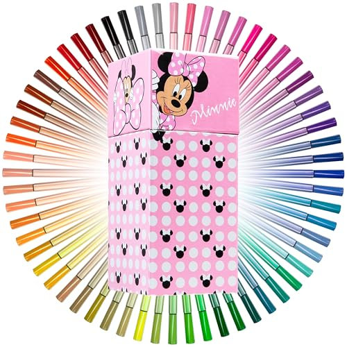 Disney Minnie Mouse Coffret Feutres Coloriage Enfants, 60 Pièces - Cadeau Enfant (Rose)