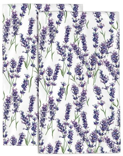 Wotinsi Lavendel-Handtuch, violette Blumen, Handtücher, Set mit 2 Geschirrtüchern, weich, saugfähig, dekorative Handtücher für Badezimmer, Küche, Yoga, Heimdekoration, 35,6 x 71,1 cm