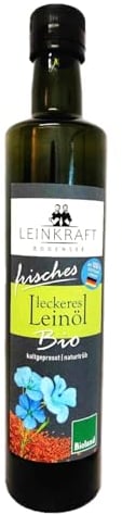 Leckeres Bio-Leinöl 500ml frisch gepresst 100% deutsche Leinsaat - Omega 3 reich mit Lignanen - direkt ungefiltert abgefüllt - Leinsamenöl in Bioland Rohkostqualität