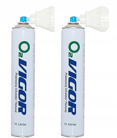 Oxigenoterapia Inhalador Portátil de Oxígeno en Lata 14 litros con Máscarilla, Peso de lata: 180gramos, Longitud de lata: 31cm (2 Unidades)