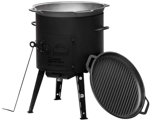 Ø36 Uchag 2mm stahl Utschak Utschag Campingofen 10L Gusseisen Kazan mit Gusseisen Deckel-Grillpfanne Kasan Feuerstelle Feldküche Außenküche Eintopfofen Gulaschkanone