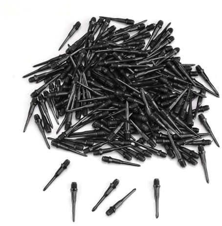 KINHARD Dartspitzen, 200 Stück Schwarze Dart Spitzen, Dart Spitzen Soft, 2BA Gewindeschlüsselversion, Kunststoffspitzen für Dartpfeile, Dartzubehör