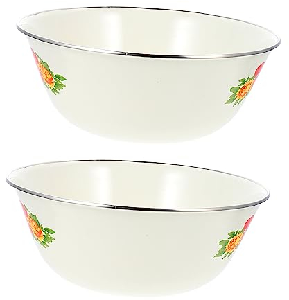 MAGICLULU 2 Pz Bacinella smaltata portafrutta smaltato contenitore con coperchio contenitori ciotole per la conservazione degli alimenti bacini da cucina antichi campeggio zuppiera lavabo