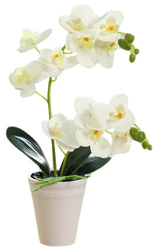 Blogiiup Falsche Orchidee in Topf Realistisch 16 Zoll Faux Orchide Dekorative künstliche Orchidee Lebendige Lebendige falsche Orchideenpflanze für Hochzeit für Heimbüro, Weiß