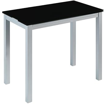 MOMMAHOME® Mesa de Comedor y Cocina, Extensible y Plegable, Mesa Moderna, Color Negro/Plata. Londres, Cristal Templado/Metal, Medidas 95x55/95x76 cm