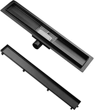 iYueMps Duschrinne schwarz 100cm Edelstahl Bodenablauf 2-in-1 doppelseitig, Flieseneinsatz Ablaufrinne,schnelle Entwässerung, mit Geruchsstopp und Haarfilter