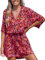 CUPSHE Damen Jumpsuit V-Ausschnitt Kurzarm Strampler Leopardenmuster Weites Bein Kurz Overall mit Gürtel Casual Lose Playsuit Rot/Ausflug S