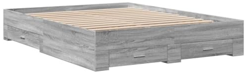 vidaXL Bettgestell, Bett mit Schubladen, Bettrahmen mit Sperrholzlatten, Doppelbett für Schlafzimmer, Schubladenbett, Grau Sonoma 150x200cm Holzwerkstoff