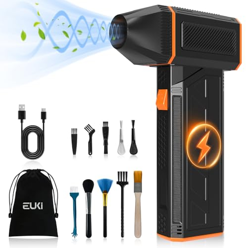 EUKI Souffleur Air Comprimé PC, 130000 TR/Min de Pulvérisation d’Air Comprimé avec Batterie 5000mAh, Soufflette Air Comprimé, Bombe Air Sec pour Clavier, Électronique, Bombe Air Sec Nettoyage PC